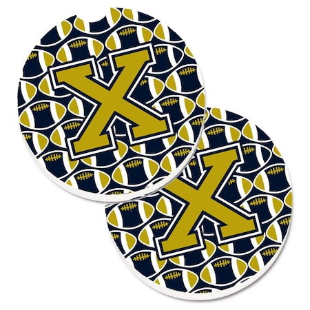 Carolines Treasures Letter x Football Blue and Gold  Cup Holder Car Coaster, PK2 CJ1074-XCARC